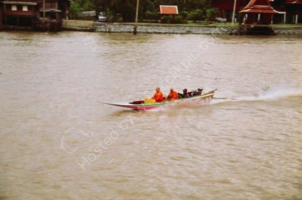 Buddhist Monks in Water Taxi, Mae Nam Chao Phrayal River, Ayutthaya to Bangkok